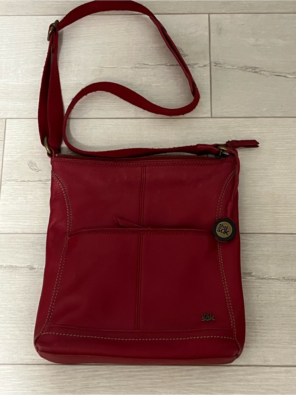 The Sak Red Leather Crossbody Bag with Front Pocket